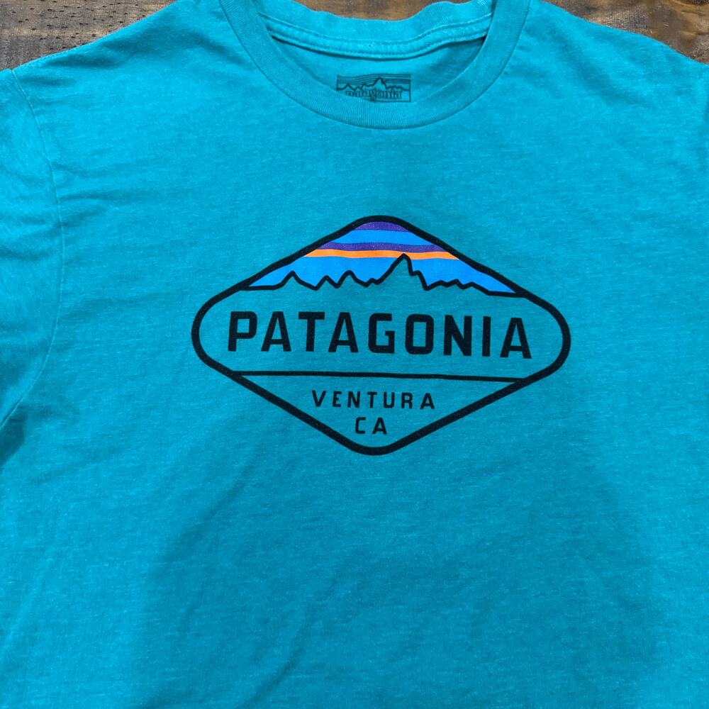 Patagonia Ventura Crest Slim Fit Fitz Roy Turquoise Blue Mens Short Sleeve Shirt - Picture 4 of 10